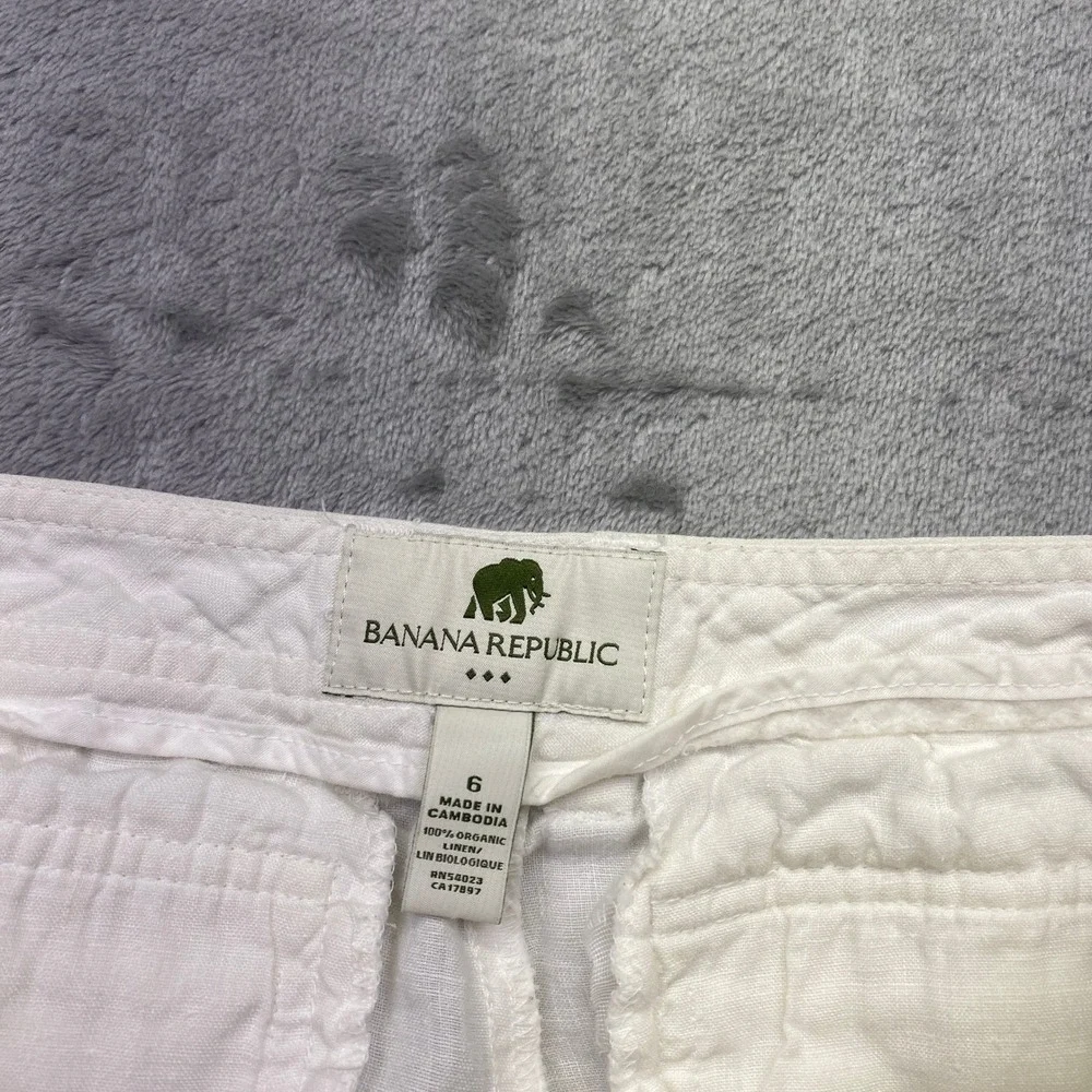 Banana Republic White 100% Organic Linen Wide Leg Patch Pocket Pants Womens 6